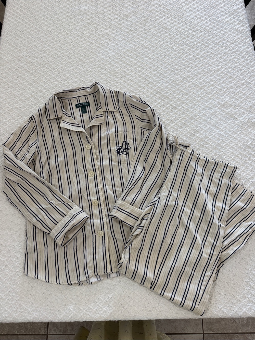 Ralph Lauren Cream and Navy Striped Pajama Set